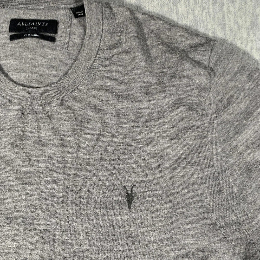 AllSaints Sweater Mens Extra‎ Large Gray 100% Merino Wool Crewneck Logo